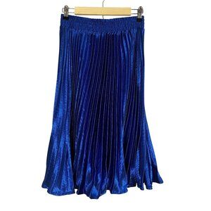Metallic Pleated Midi Skirt Blue XS Festival Parisian Colorful Festive Chic Luxe